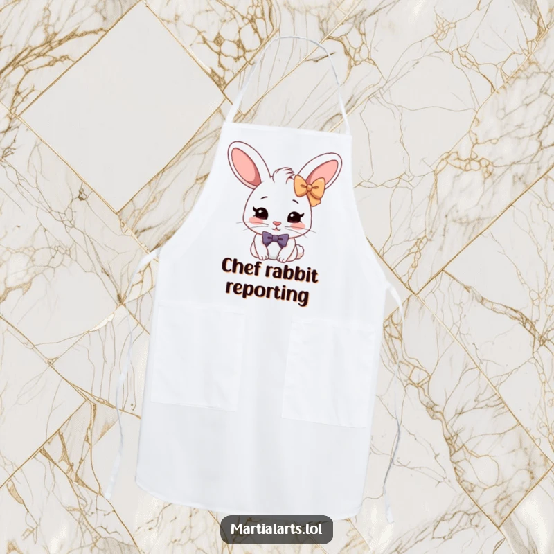 Funny Rabbit Bow Apron: A cheerful rabbit bowing formally, bringing polite humor to kitchen activities.