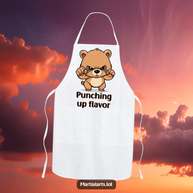 Funny Apron: A determined bear cub is depicted mid-punch, ready to conquer cooking challenges with focus.