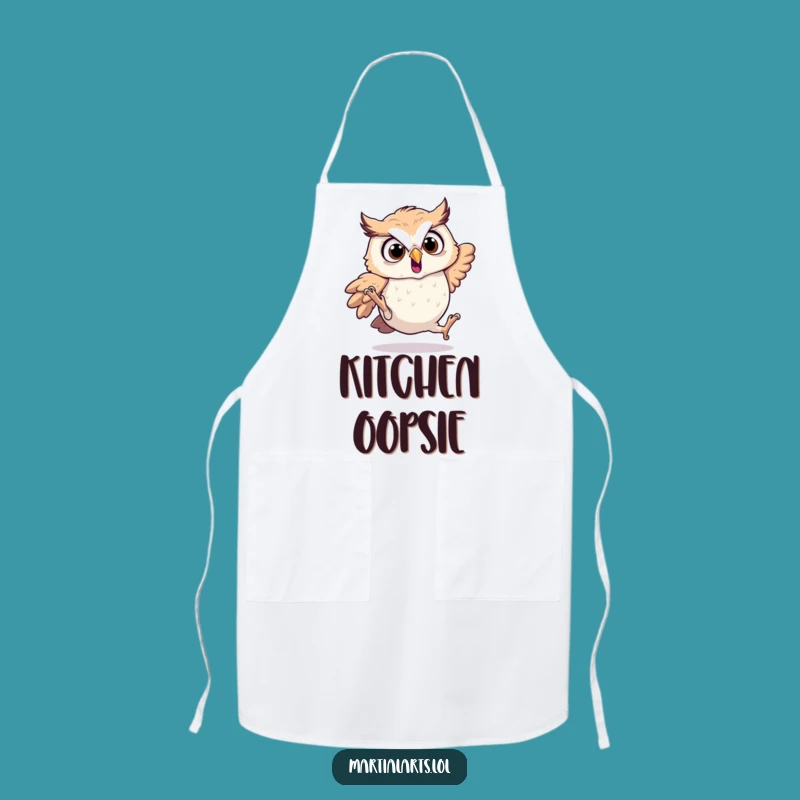 Funny Startled Owl Apron - Kitchen Tumbles, Gift for Clumsy Cooks