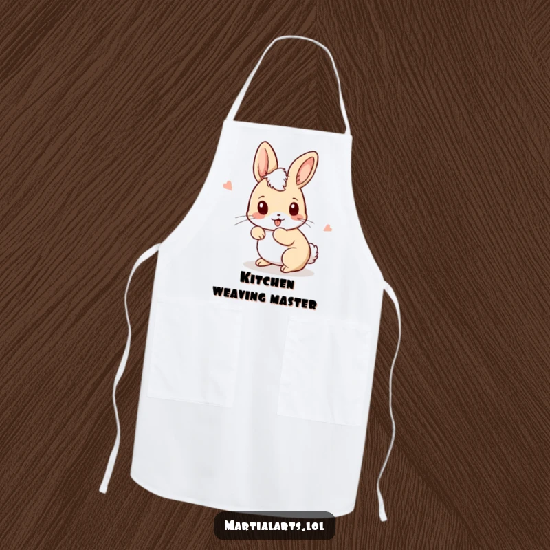 Funny Rabbit Apron featuring a curious rabbit ducking and weaving with playful movements, bringing humorous action to cooking.