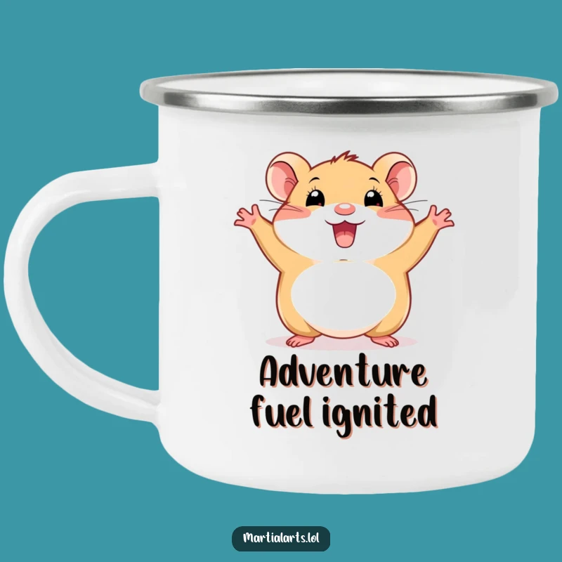 Funny Happy Hamster Camping Mug - Energetic Outdoor Buddy