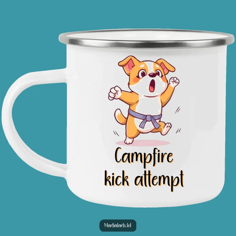 Funny Dog Kick Camping Mug: Durable Martial Arts Drinkware for Adventurers