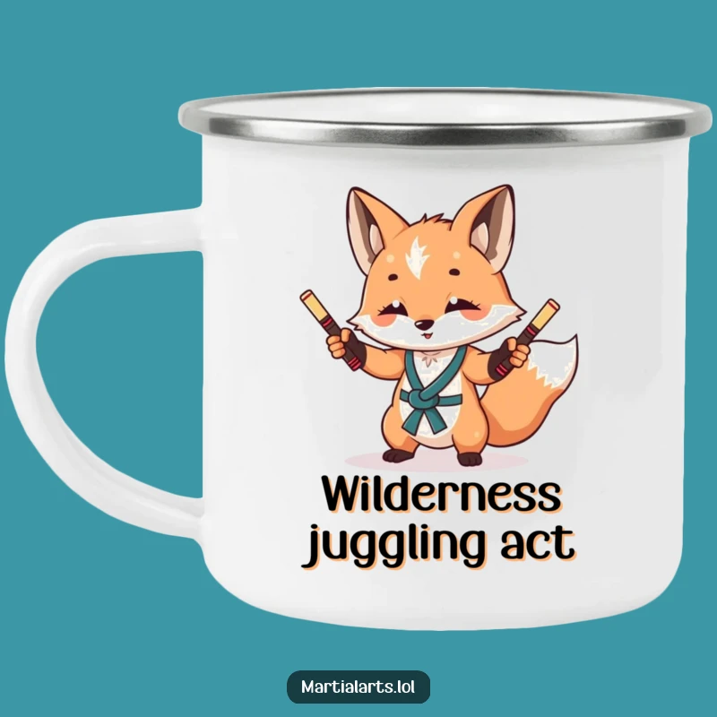 Funny Fox Nunchuck Camping Mug: Durable Martial Arts Drinkware for Adventurers