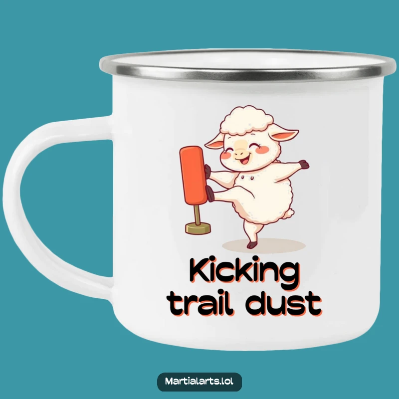 Funny Giggling Sheep Kicking Dummy Camping Mug - Outdoor & Hilarious Gift