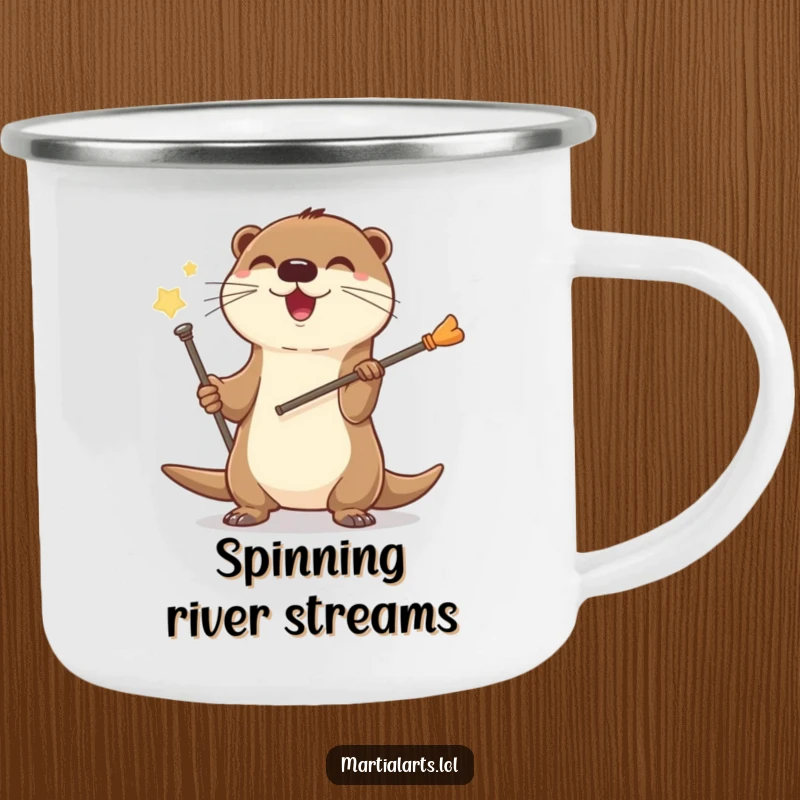 Funny Otter Staff Camping Mug with a joyful otter spinning a staff, built for rugged, humorous outdoor use.