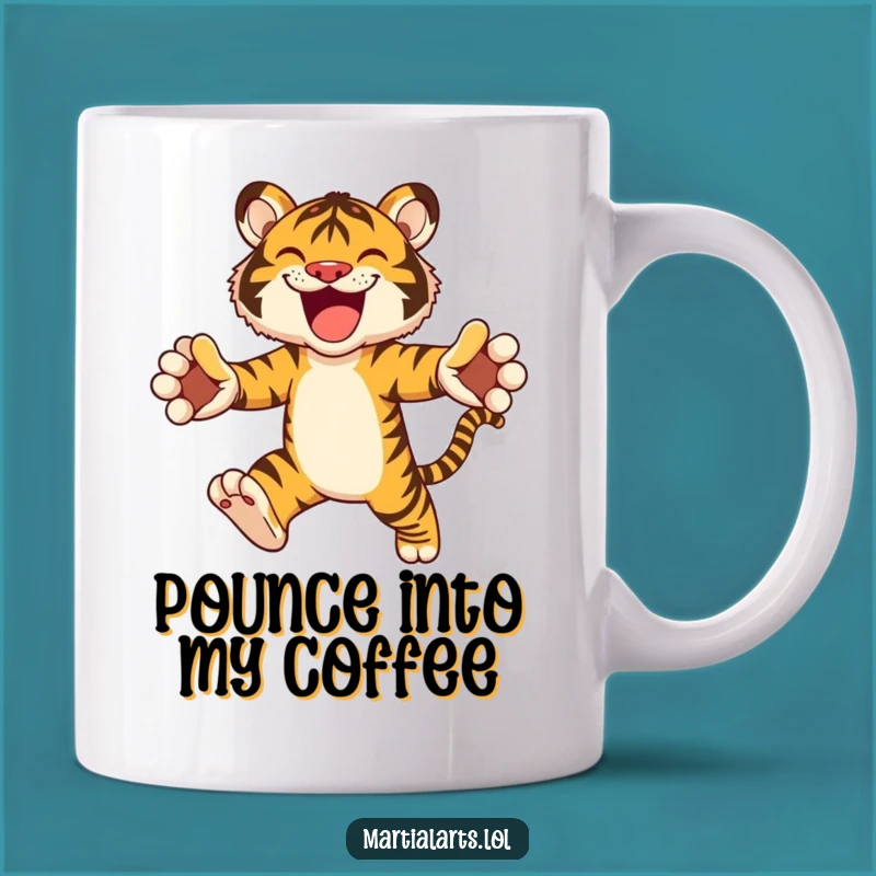 Funny Tiger Leap Mug: Joyful Animal Action Gift for Cat Lovers