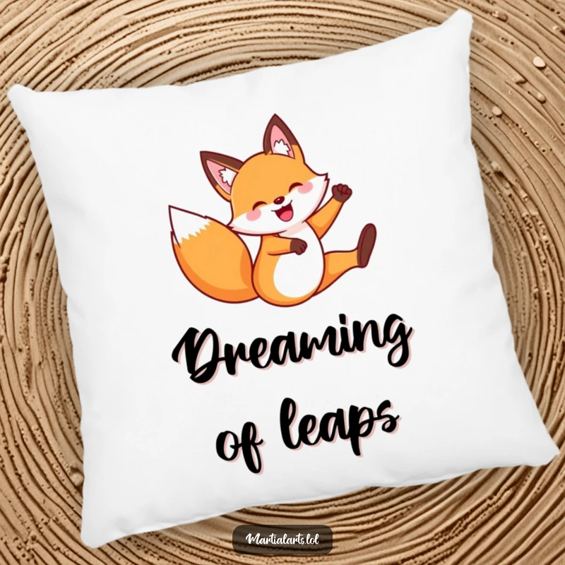 Funny Fox Flying Kick Pillow: A happy fox executing a flying kick, offering soft comfort and a dynamic, humorous accent to any seating area.