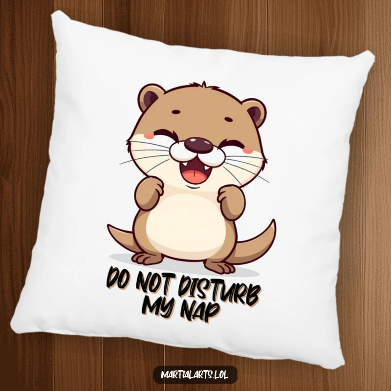 Funny pillow featuring a delighted otter in a funny, defensive posture, offering plush comfort and a dose of humorous personality.