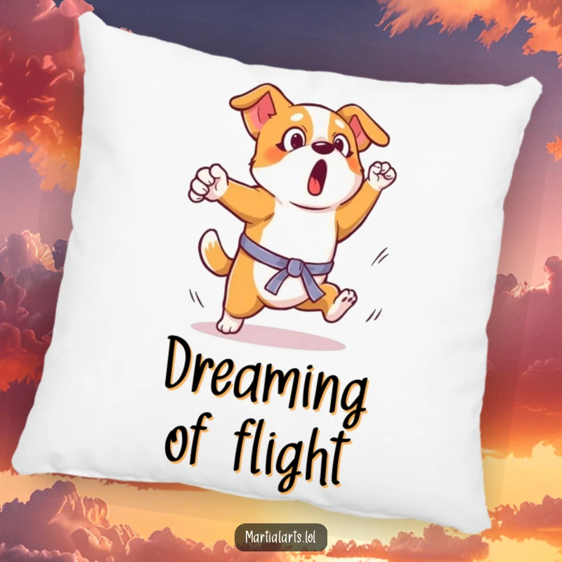 Funny Dog Martial Arts Kick Pillow: A surprised dog attempting a humorous kick, perfect for adding a funny touch to seating.