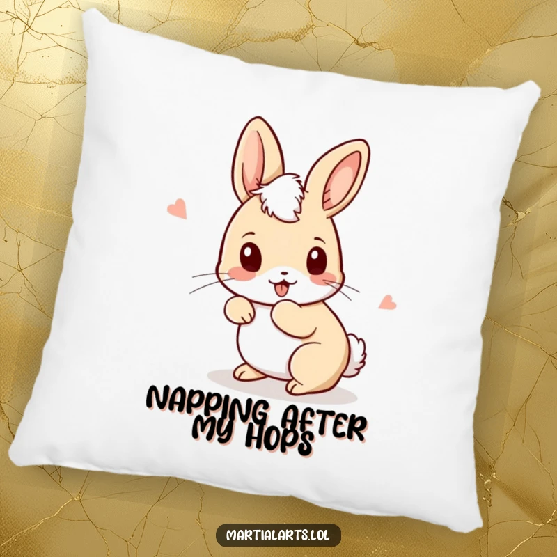 Funny Rabbit Pillow with a curious rabbit ducking and weaving with playful movements, adding cozy and humorous charm.
