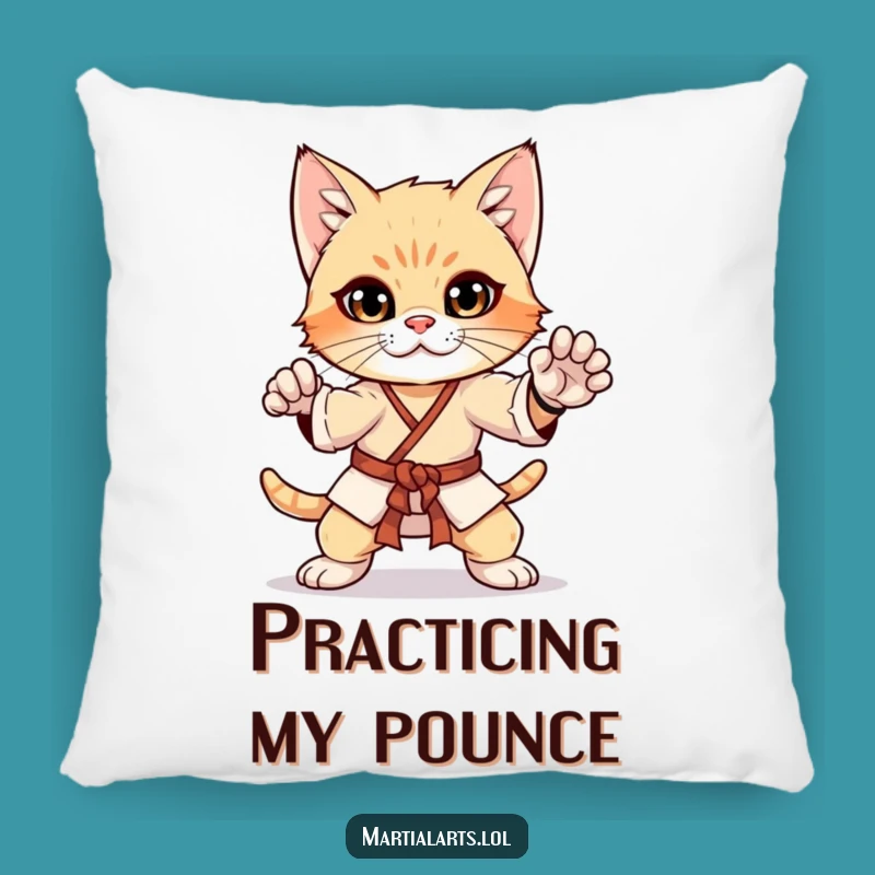 Funny Curious Kitten Martial Arts Pillow - Cozy Karate Cat Accent