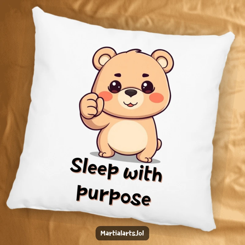 Funny happy bear forming a determined fist, making this pillow a soft yet powerful accent.