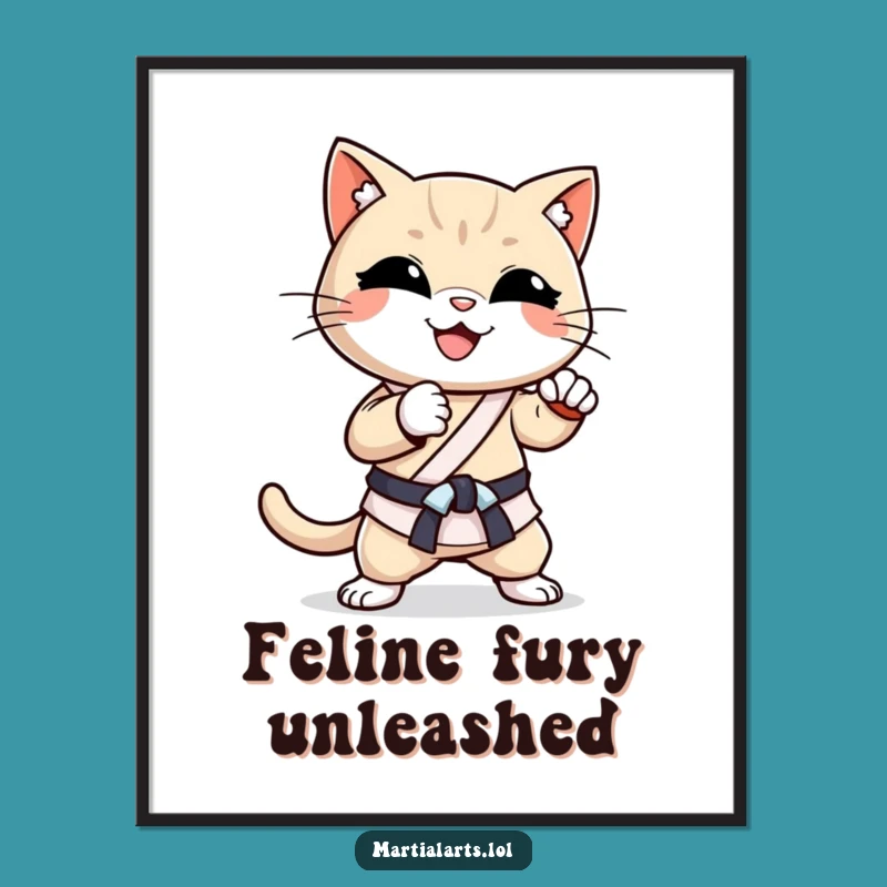 Funny Cat Karate Chop Digital Art: Printable Martial Arts Decor for Cat Fans