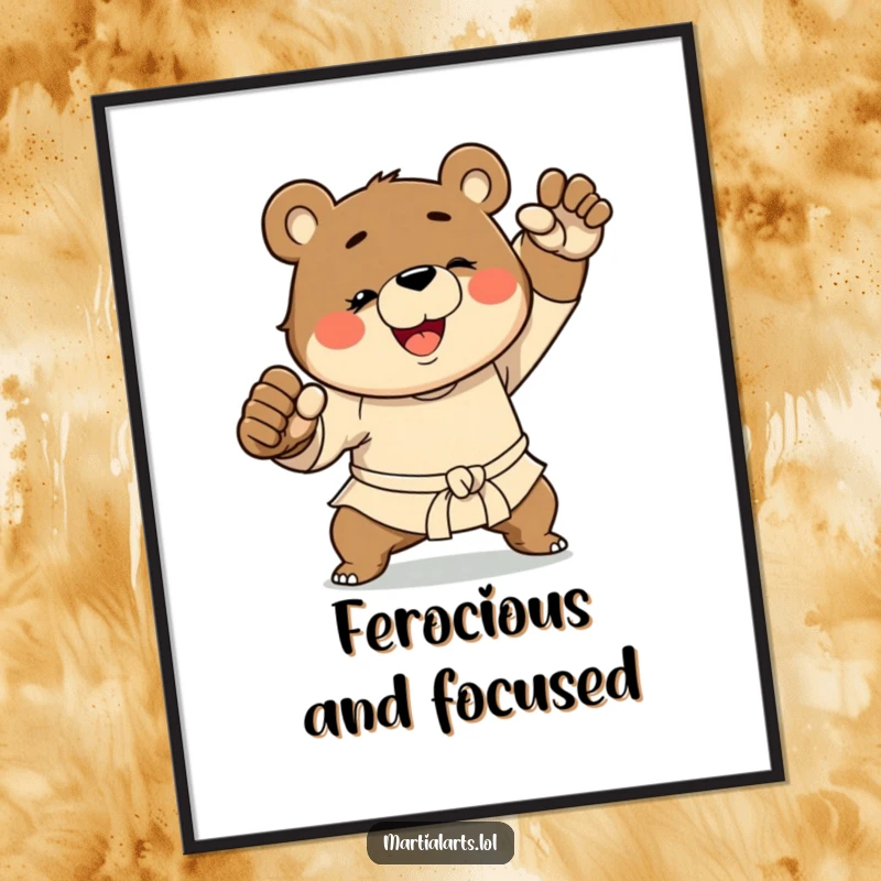 Funny Bear Martial Arts Digital Art Print: A bear in a striking martial arts pose, delivering instant visual impact and humorous appeal.