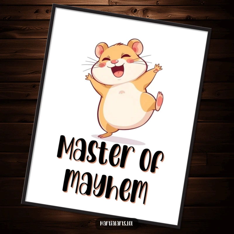 Funny Digital Art Print: A giggling hamster is captured mid-spin, executing a hilarious and clumsy side kick.