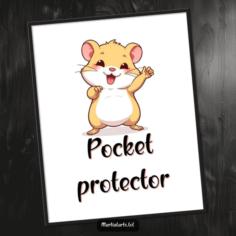 Funny digital art print of a confident hamster striking a martial arts pose, offering instant powerful decor.