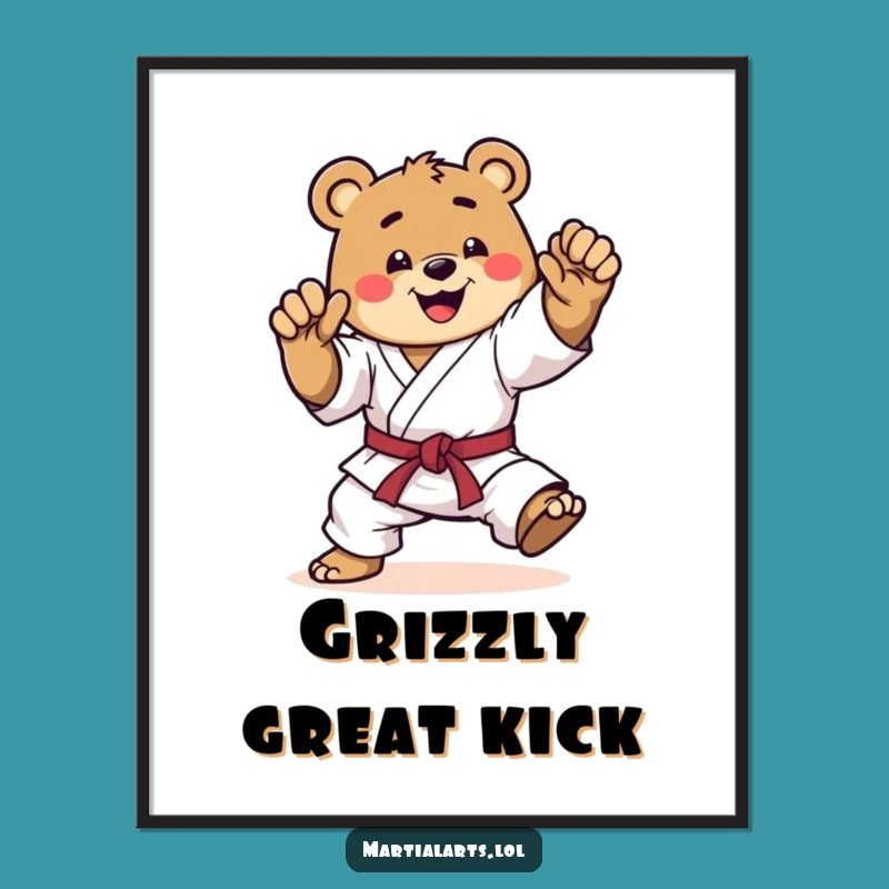 Funny Karate Bear Digital Art: Dynamic Kicking Bear Print, Instant Martial Arts Humor, Funny Gift