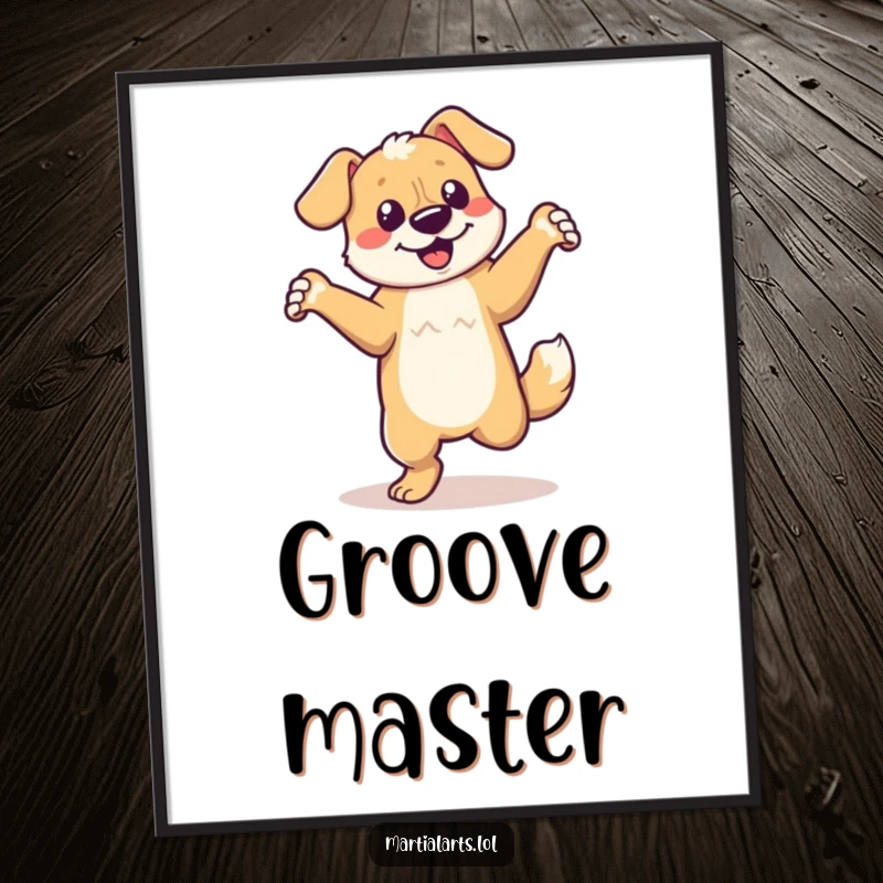 Funny dancing dog digital art print showing a dog executing a vibrant, energetic spin.