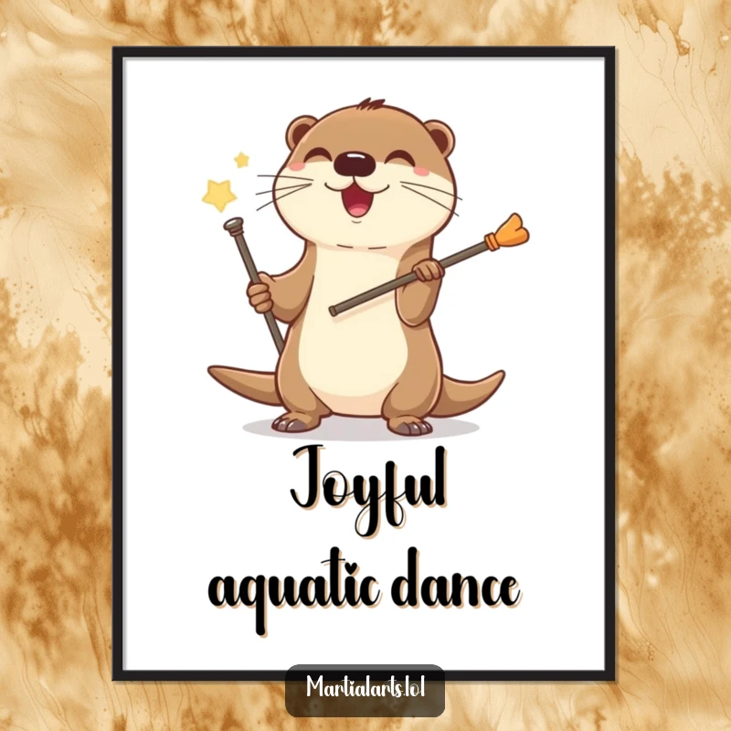 Funny Otter Staff Digital Art Print of a joyful otter spinning a staff, perfect for humorous, instant wall decor.