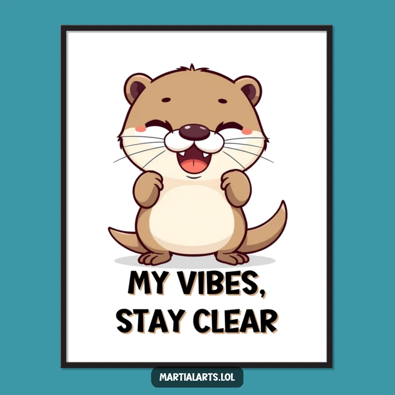 Funny Digital Art: Delighted Otter Defensive Stance - Instant Laugh Art Print