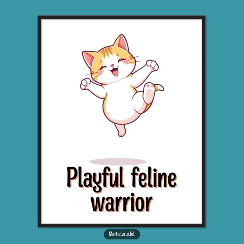 Funny Cat Kick Digital Print - Jumping Roundhouse Art Gift