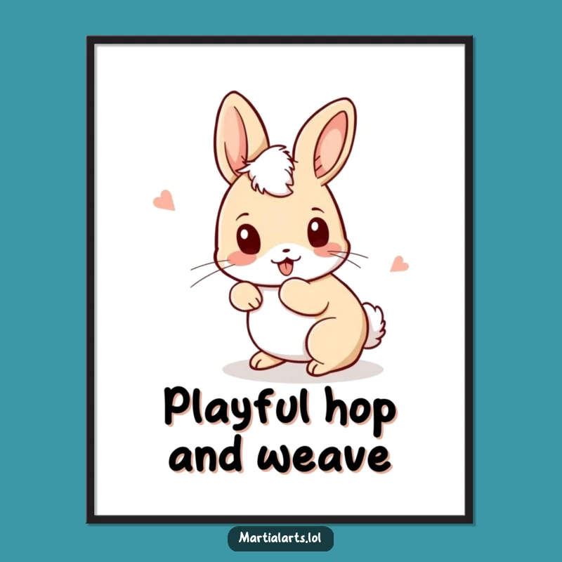 Funny Rabbit Boxer Digital Print - Playful Movements Art Gift