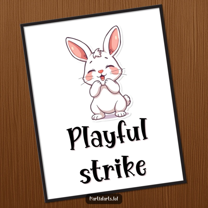 Funny playful bunny digital art print showing a bunny in a cheeky mock strike pose.