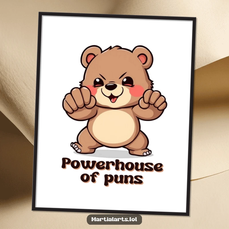 Funny Digital Art Print: A brave bear demonstrating a powerful punch, conveying humorous strength and artistic dynamism.