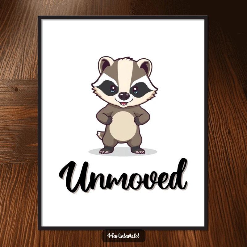 Funny brave badger digital art print showing a badger in a formidable, defensive posture.