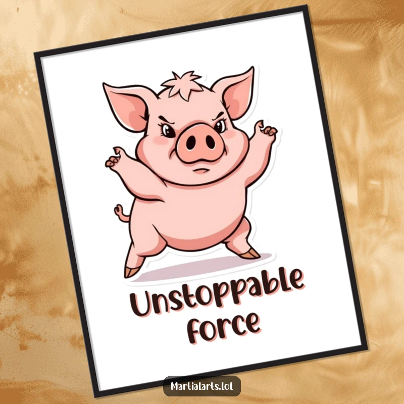 Funny determined pig in low stance, printable funny digital art, perfect gift for motivation.