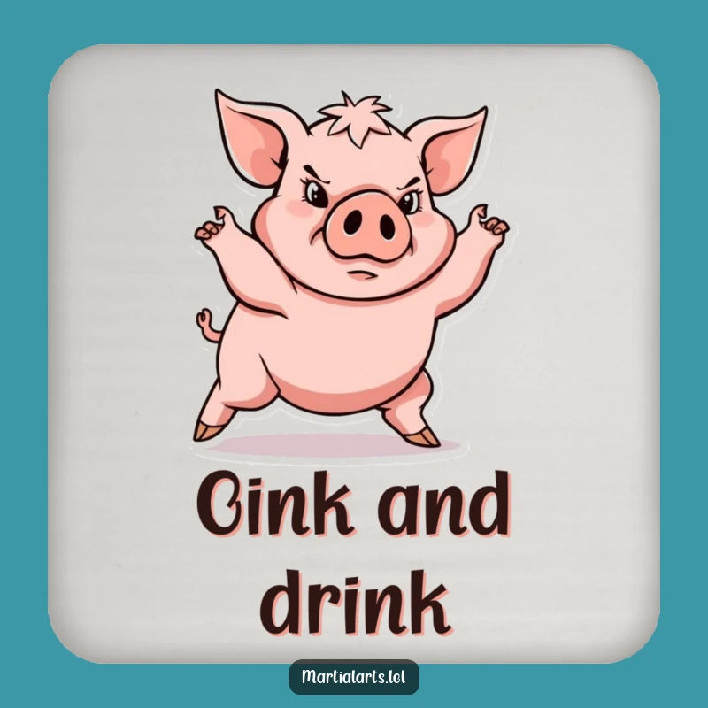 Funny Determined Pig Martial Arts Drink Coaster - Protect Surfaces with Grit