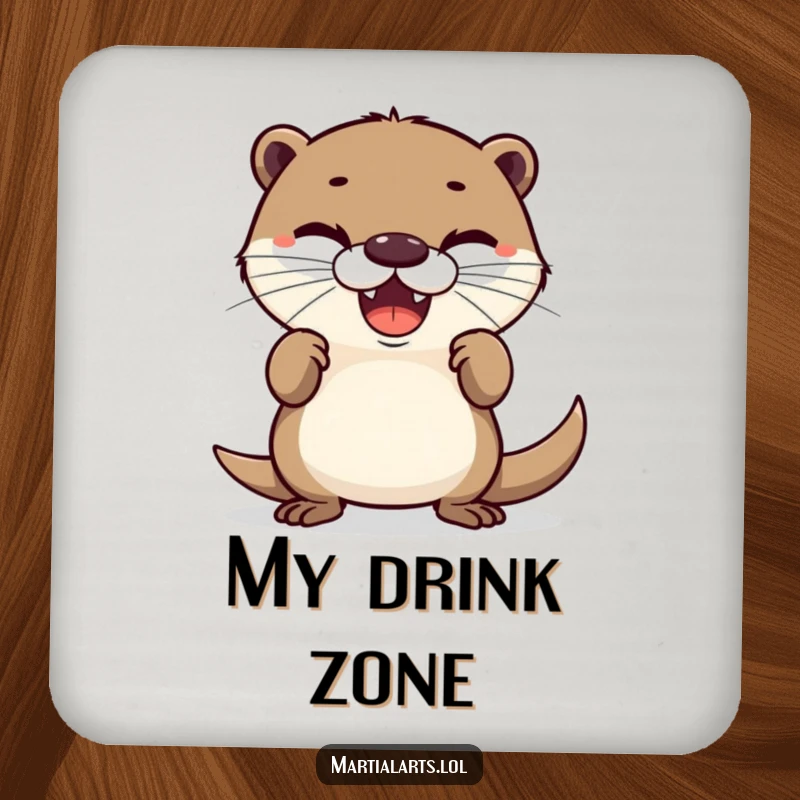Funny drink coasters featuring a delighted otter in a humorous defensive pose, adding a touch of funny protection to any table.
