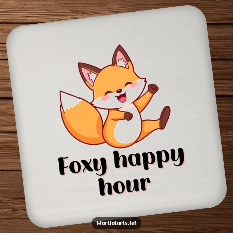 Funny Fox Flying Kick Coasters: A fox in a spirited flying kick, providing playful protection for surfaces and a humorous conversation starter.