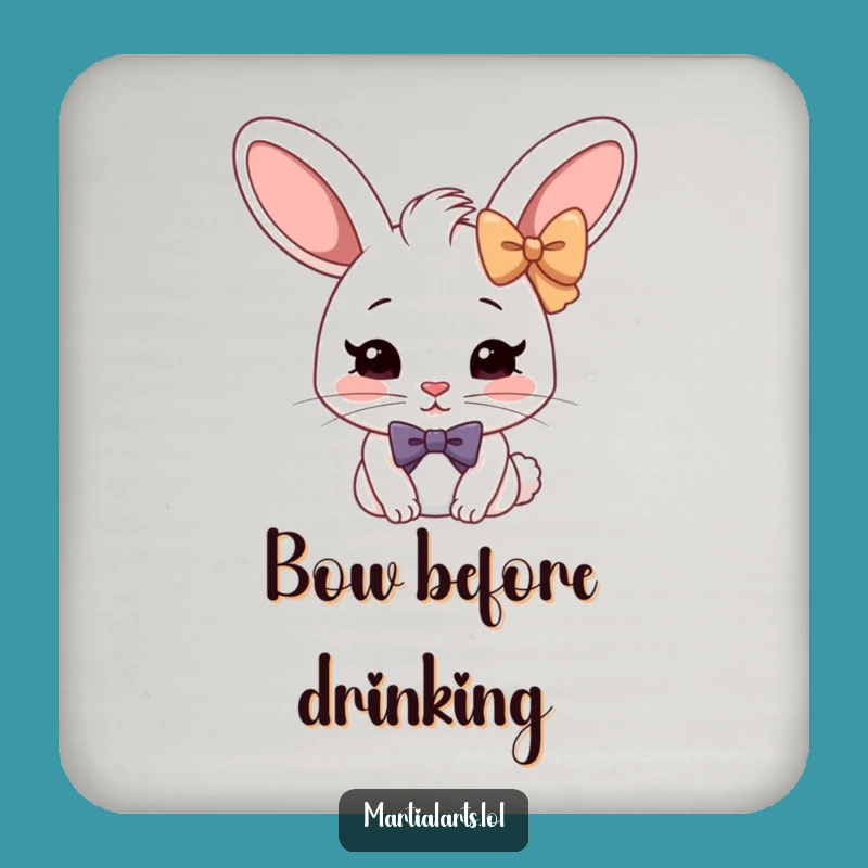 Funny Rabbit Bow Coaster Set: Polite Humorous Drink Protection