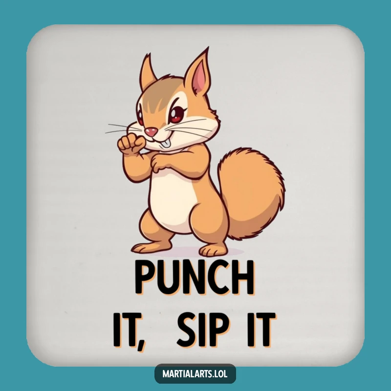 Funny Squirrel Punch Drink Coaster: Protect Surfaces, Fierce Funny Gift