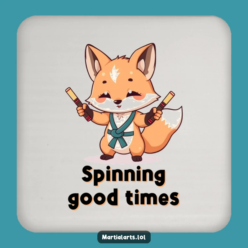 Funny Fox Nunchuck Coaster Set: Martial Arts Drink Protection for Tables