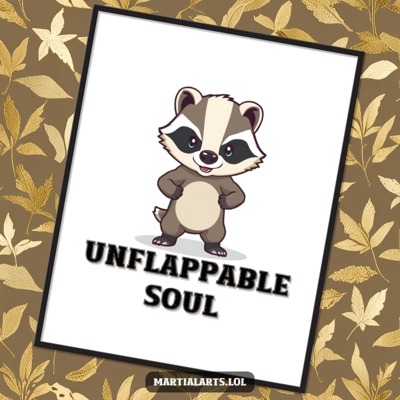 Funny brave badger poster showing a badger in a formidable, defensive posture, exuding bravery.