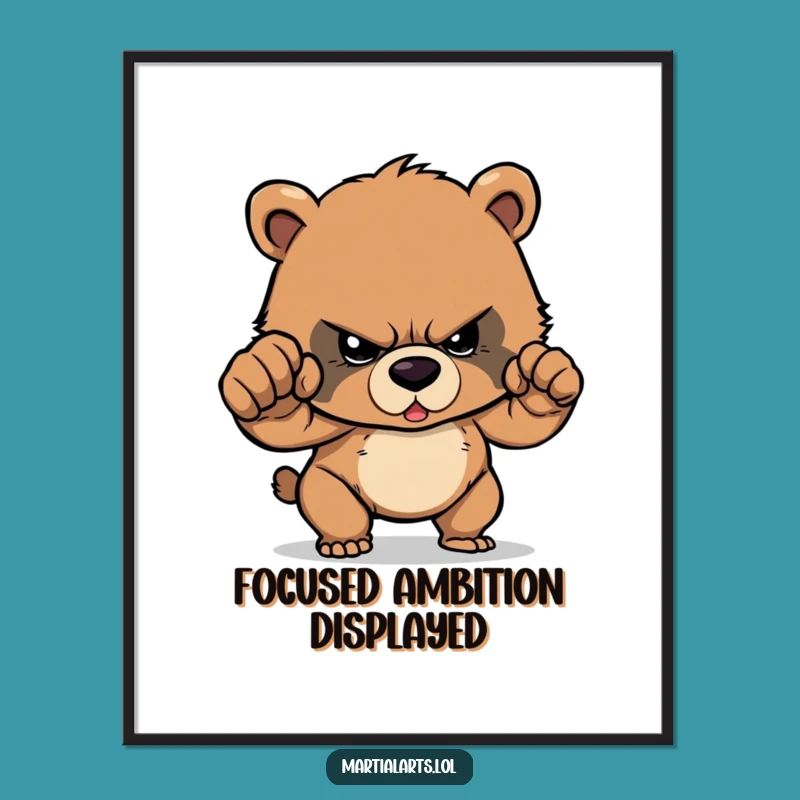Funny Determined Bear Cub Punch Poster - Intense Wall Art