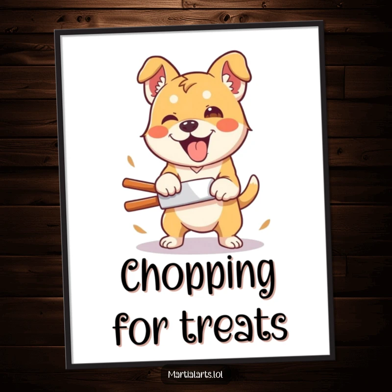 Funny Dog Poster: A silly dog attempting a clumsy but enthusiastic karate chop, adding humorous charm to wall art.