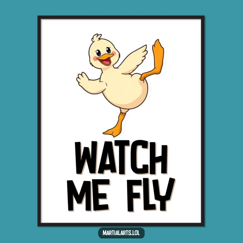 Funny Duck Flying Kick Poster: Cheerful Action Wall Art Gift