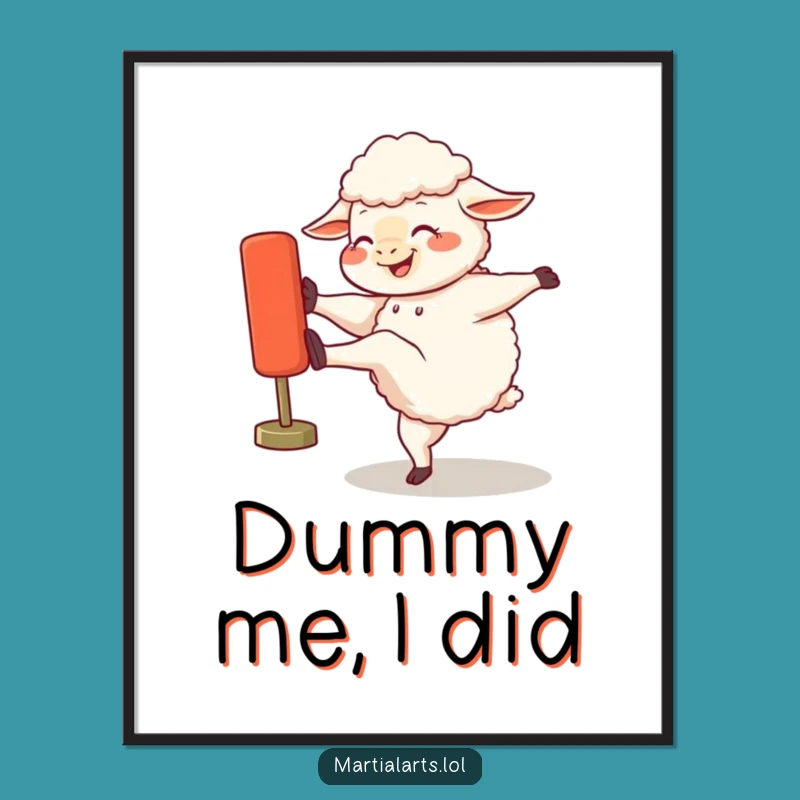 Funny Giggling Sheep Kicking Dummy Poster - Wall Art & Hilarious Decor Gift