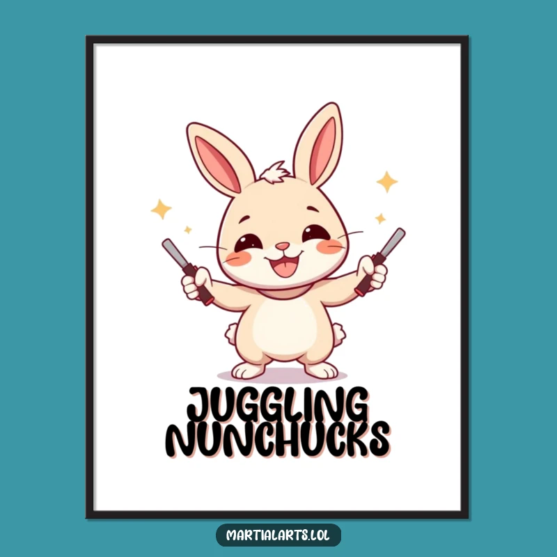 Funny Rabbit Poster: Nunchucks Juggling Art for a Hilarious Funny Gift