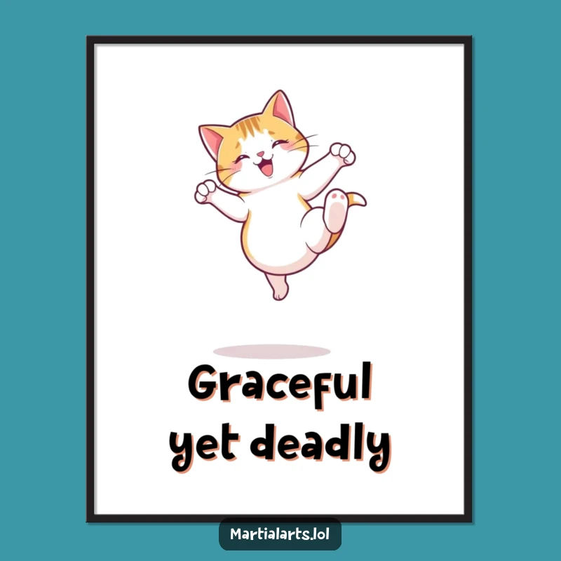 Funny Cat Kick Poster - Jumping Roundhouse Wall Art Gift