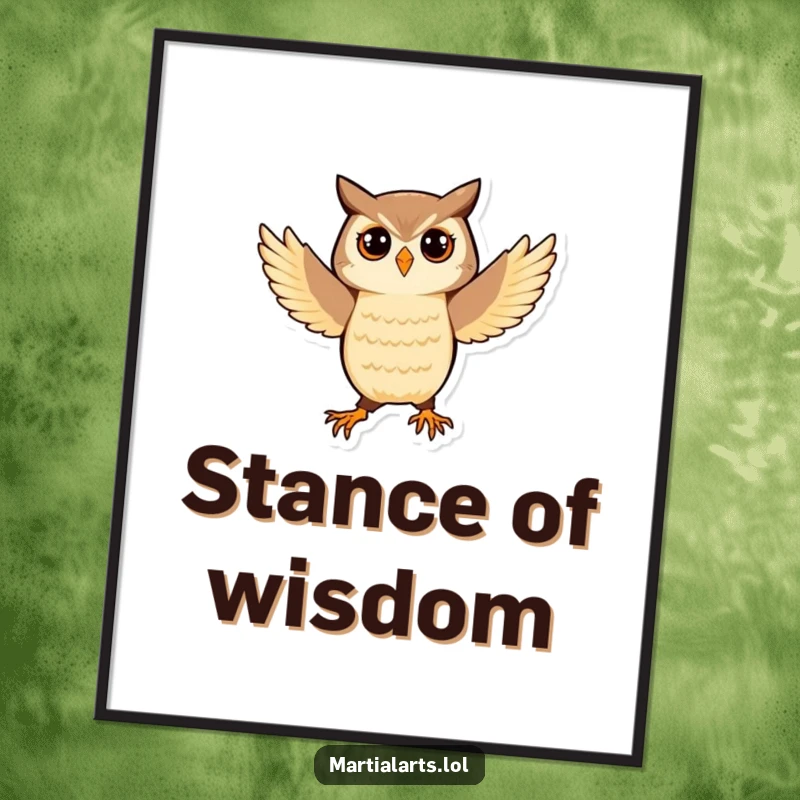 Funny Owl Poster: A playful owl balancing in a martial arts stance, adding wise and humorous charm to wall art.