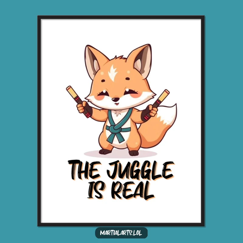 Funny Fox Nunchuck Poster: Unique Wall Art for Martial Arts Fans