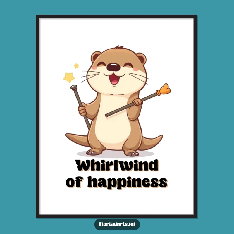 Funny Otter Staff Poster: Joyful Spinning Art, Vibrant Funny Decor