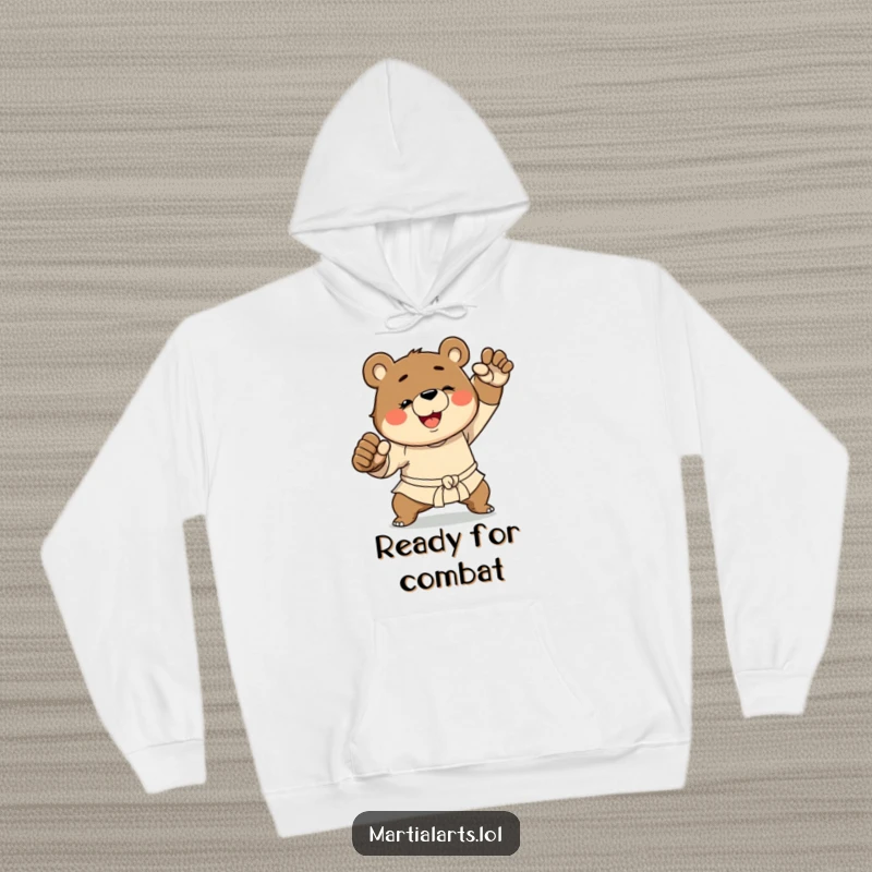 Funny Bear Martial Arts Hoodie: A smiling bear in a dynamic martial arts pose, offering warmth and a dose of humorous action.