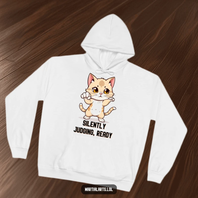 Funny Cat Punch Hoodie: A curious cat in a dynamic punching pose, offering cozy comfort and a dose of feline-inspired humor.