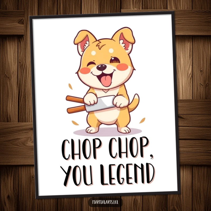 Funny Free Printable Wall Art: A silly dog attempting a clumsy but enthusiastic karate chop with a joyful expression.