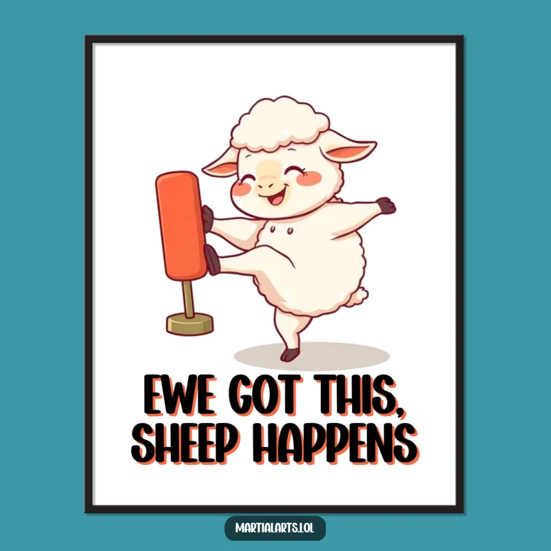Free Printable Wall Art: Giggling Sheep Kicking Dummy - Funny Downloadable Decor